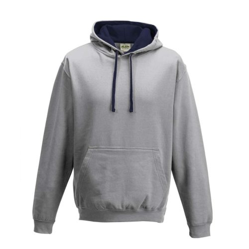 Just Hoods Uniszex kapucnis pulóver  kontrasztos színű kapucni béléssel AWJH003, Heather Grey/French Navy-2XL