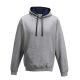 Just Hoods Uniszex kapucnis pulóver  kontrasztos színű kapucni béléssel AWJH003, Heather Grey/French Navy-XS