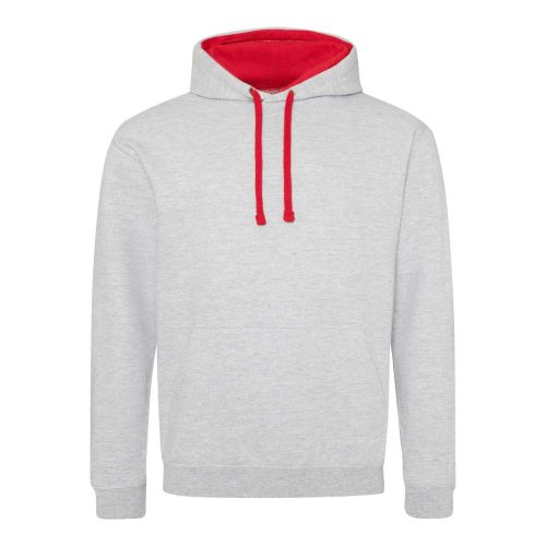 Just Hoods Uniszex kapucnis pulóver  kontrasztos színű kapucni béléssel AWJH003, Heather Grey/Fire Red-2XL