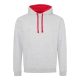 Just Hoods Uniszex kapucnis pulóver  kontrasztos színű kapucni béléssel AWJH003, Heather Grey/Fire Red-2XL