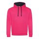 Just Hoods Uniszex kapucnis pulóver  kontrasztos színű kapucni béléssel AWJH003, Hot Pink/French Navy-L