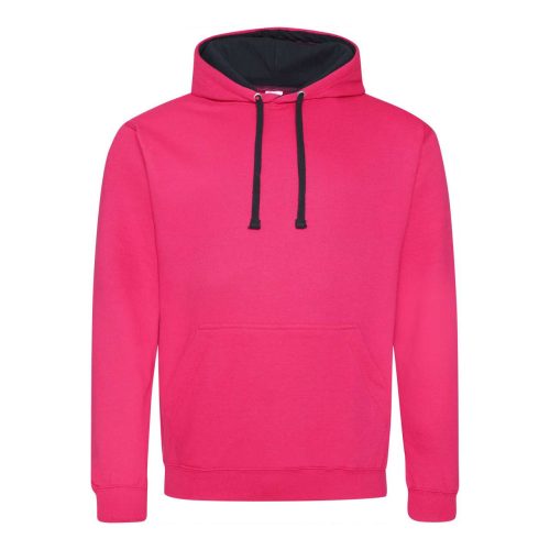 Just Hoods Uniszex kapucnis pulóver  kontrasztos színű kapucni béléssel AWJH003, Hot Pink/French Navy-M