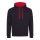 Just Hoods Uniszex kapucnis pulóver  kontrasztos színű kapucni béléssel AWJH003, Jet Black/Fire Red-2XL