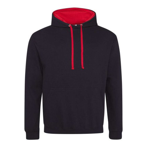 Just Hoods Uniszex kapucnis pulóver  kontrasztos színű kapucni béléssel AWJH003, Jet Black/Fire Red-2XL