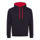 Just Hoods Uniszex kapucnis pulóver  kontrasztos színű kapucni béléssel AWJH003, Jet Black/Fire Red-2XL