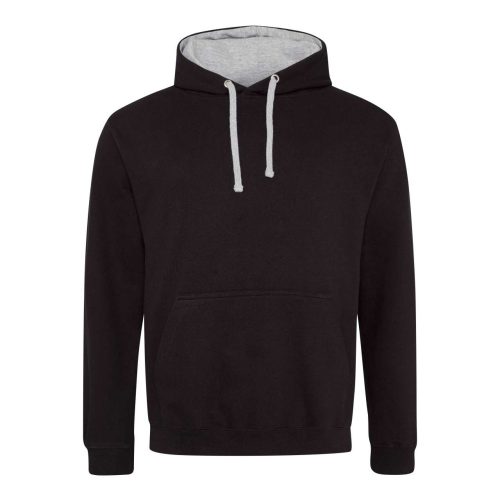 Just Hoods Uniszex kapucnis pulóver  kontrasztos színű kapucni béléssel AWJH003, Jet Black/Heather Grey-XS