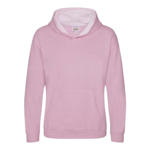 Just Hoods Gyerek kapucnis pulóver  kontrasztos színű kapucni béléssel AWJH003J, Baby Pink/Arctic White-12/13