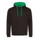 Just Hoods Uniszex kapucnis pulóver  kontrasztos színű kapucni béléssel AWJH003, Jet Black/Kelly Green-2XL