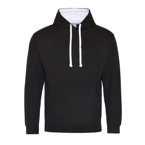 Just Hoods Uniszex kapucnis pulóver  kontrasztos színű kapucni béléssel AWJH003, Jet Black/Arctic White-S