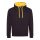 Just Hoods Uniszex kapucnis pulóver  kontrasztos színű kapucni béléssel AWJH003, Jet Black/Gold-L