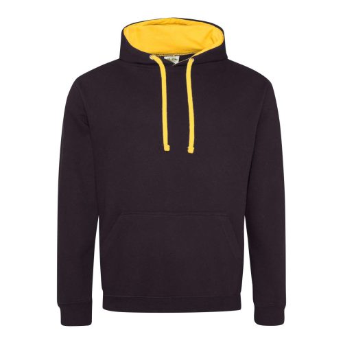 Just Hoods Uniszex kapucnis pulóver  kontrasztos színű kapucni béléssel AWJH003, Jet Black/Gold-L