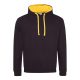 Just Hoods Uniszex kapucnis pulóver  kontrasztos színű kapucni béléssel AWJH003, Jet Black/Gold-L