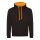 Just Hoods Uniszex kapucnis pulóver  kontrasztos színű kapucni béléssel AWJH003, Jet Black/Orange Crush-2XL