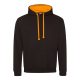 Just Hoods Uniszex kapucnis pulóver  kontrasztos színű kapucni béléssel AWJH003, Jet Black/Orange Crush-XS