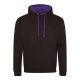 Just Hoods Uniszex kapucnis pulóver  kontrasztos színű kapucni béléssel AWJH003, Jet Black/Purple-S