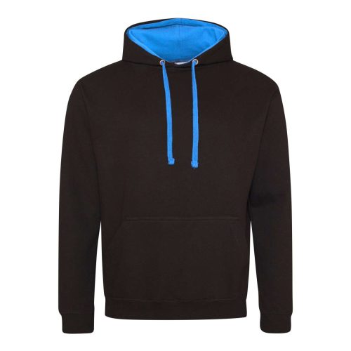 Just Hoods Uniszex kapucnis pulóver  kontrasztos színű kapucni béléssel AWJH003, Jet Black/Sapphire Blue-2XL