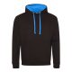 Just Hoods Uniszex kapucnis pulóver  kontrasztos színű kapucni béléssel AWJH003, Jet Black/Sapphire Blue-L