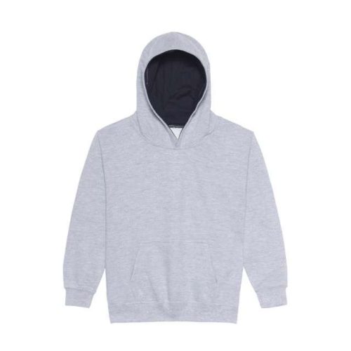 Just Hoods Gyerek kapucnis pulóver  kontrasztos színű kapucni béléssel AWJH003J, Heather Grey/French Navy-3/4