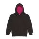 Just Hoods Gyerek kapucnis pulóver  kontrasztos színű kapucni béléssel AWJH003J, Jet Black/Hot Pink-12/13