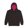 Just Hoods Gyerek kapucnis pulóver  kontrasztos színű kapucni béléssel AWJH003J, Jet Black/Hot Pink-3/4