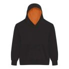 Just Hoods Gyerek kapucnis pulóver  kontrasztos színű kapucni béléssel AWJH003J, Jet Black/Orange Crush-5/6