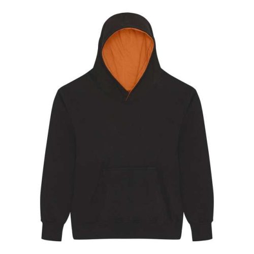 Just Hoods Gyerek kapucnis pulóver  kontrasztos színű kapucni béléssel AWJH003J, Jet Black/Orange Crush-5/6