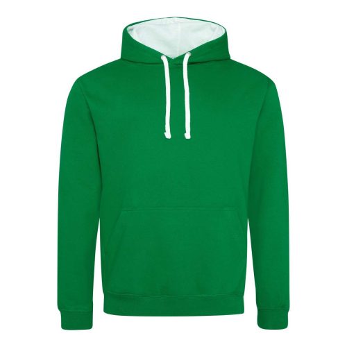 Just Hoods Uniszex kapucnis pulóver  kontrasztos színű kapucni béléssel AWJH003, Kelly Green/Arctic White-2XL