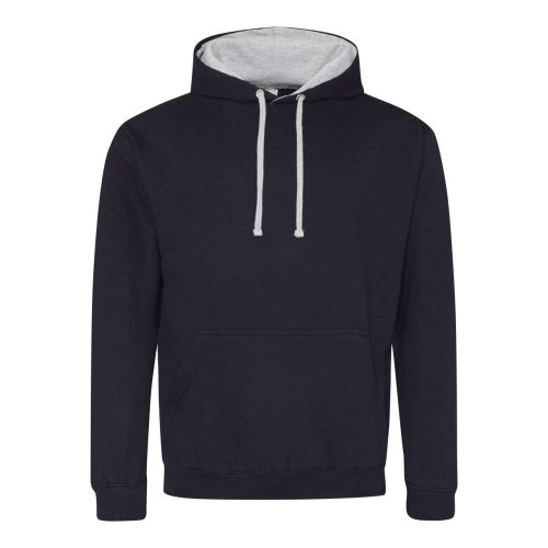 Just Hoods Uniszex kapucnis pulóver  kontrasztos színű kapucni béléssel AWJH003, New French Navy/Heather Grey-XL