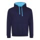 Just Hoods Uniszex kapucnis pulóver  kontrasztos színű kapucni béléssel AWJH003, Oxford Navy/Hawaiian Blue-L