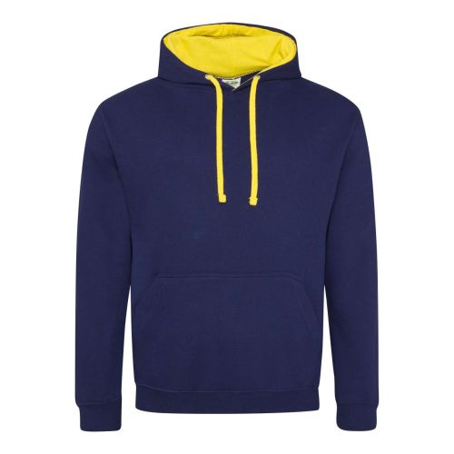 Just Hoods Uniszex kapucnis pulóver  kontrasztos színű kapucni béléssel AWJH003, Oxford Navy/Sun Yellow-XS