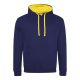 Just Hoods Uniszex kapucnis pulóver  kontrasztos színű kapucni béléssel AWJH003, Oxford Navy/Sun Yellow-XS