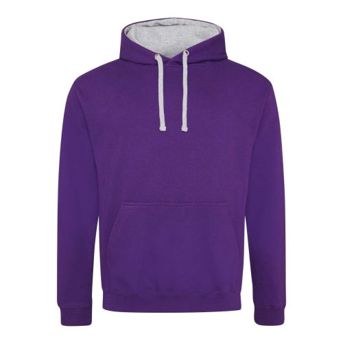 Just Hoods Uniszex kapucnis pulóver  kontrasztos színű kapucni béléssel AWJH003, Purple/Heather Grey-2XL