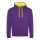 Just Hoods Uniszex kapucnis pulóver  kontrasztos színű kapucni béléssel AWJH003, Purple/Sun Yellow-2XL