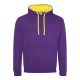 Just Hoods Uniszex kapucnis pulóver  kontrasztos színű kapucni béléssel AWJH003, Purple/Sun Yellow-2XL