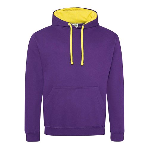 Just Hoods Uniszex kapucnis pulóver  kontrasztos színű kapucni béléssel AWJH003, Purple/Sun Yellow-L