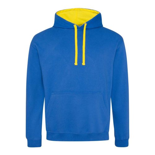 Just Hoods Uniszex kapucnis pulóver  kontrasztos színű kapucni béléssel AWJH003, Royal Blue/Sun Yellow-S