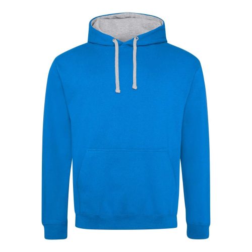 Just Hoods Uniszex kapucnis pulóver  kontrasztos színű kapucni béléssel AWJH003, Sapphire Blue/Heather Grey-XS