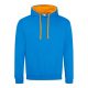 Just Hoods Uniszex kapucnis pulóver  kontrasztos színű kapucni béléssel AWJH003, Sapphire Blue/Orange Crush-M