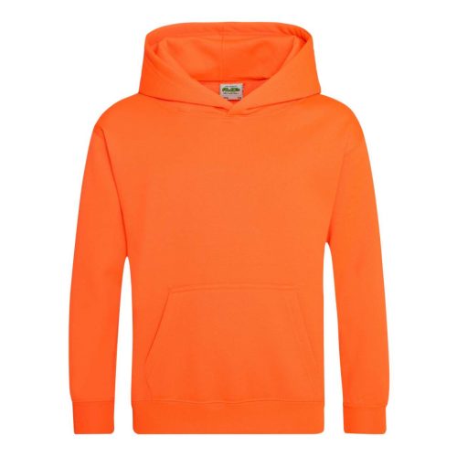 Just Hoods Gyerek  élénk színű kapucnis  pulóver AWJH004J, Electric Orange-3/4