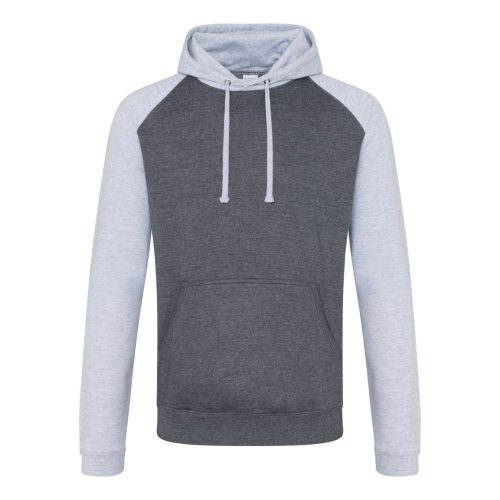 Just Hoods Uniszex raglános kétszínű kapucnis pulóver AWJH009, Charcoal/Heather Grey-2XL