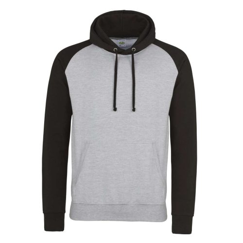 Just Hoods Uniszex raglános kétszínű kapucnis pulóver AWJH009, Heather Grey/Jet Black-2XL