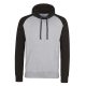 Just Hoods Uniszex raglános kétszínű kapucnis pulóver AWJH009, Heather Grey/Jet Black-XL