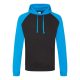 Just Hoods Uniszex raglános kétszínű kapucnis pulóver AWJH009, Jet Black/Sapphire Blue-2XL