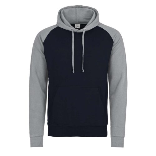 Just Hoods Uniszex raglános kétszínű kapucnis pulóver AWJH009, Oxford Navy/Heather Grey-S