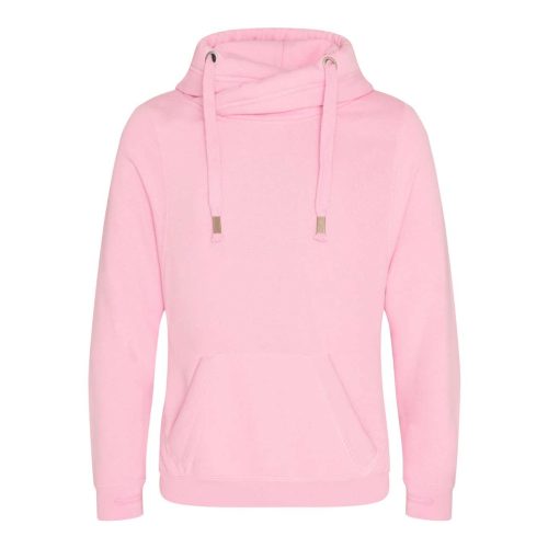 Just Hoods Uniszex keresztbe vart nyakú, vastag kapucnis pulóver AWJH021, Baby Pink-2XL