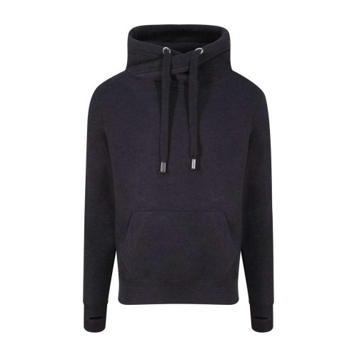 Just Hoods Uniszex keresztbe vart nyakú, vastag kapucnis pulóver AWJH021, Black Smoke-L