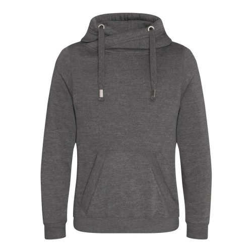 Just Hoods Uniszex keresztbe vart nyakú, vastag kapucnis pulóver AWJH021, Charcoal-2XL