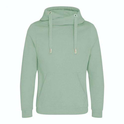 Just Hoods Uniszex keresztbe vart nyakú, vastag kapucnis pulóver AWJH021, Dusty Green-L