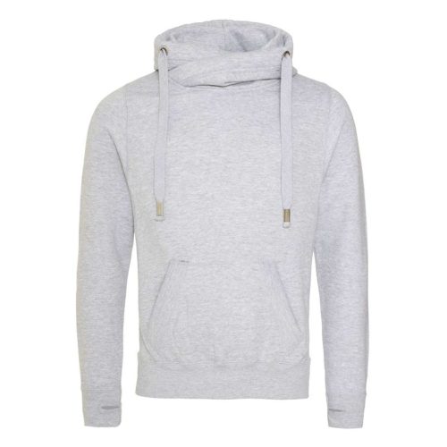 Just Hoods Uniszex keresztbe vart nyakú, vastag kapucnis pulóver AWJH021, Heather Grey-2XL