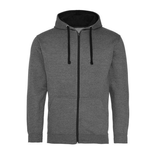 Just Hoods Uniszex pulóver kontrasztos színű cipzárral kapucnival AWJH053, Charcoal Grey/Jet Black-2XL